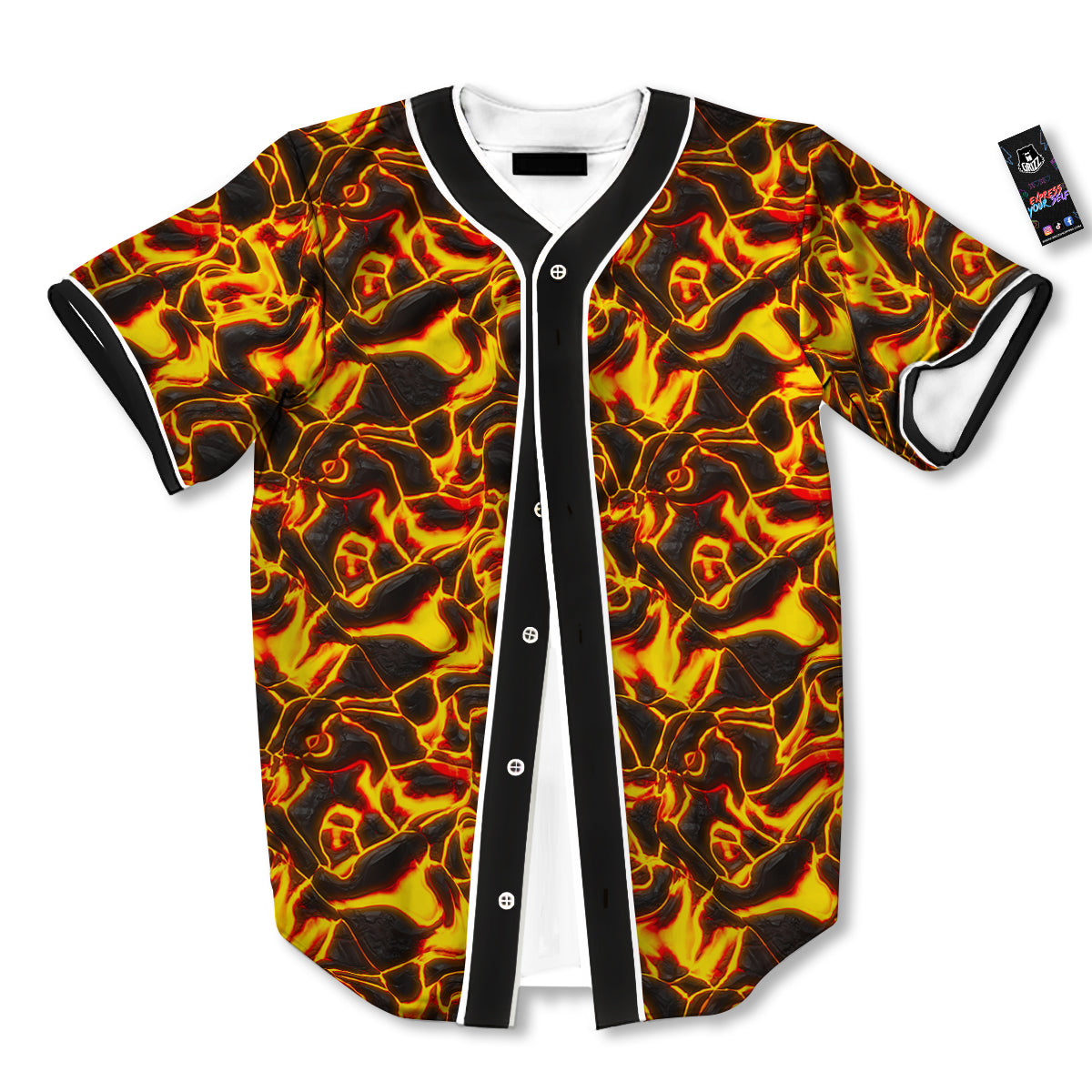 Abstract Lava And Fire Texture Print Baseball Jersey-grizzshop