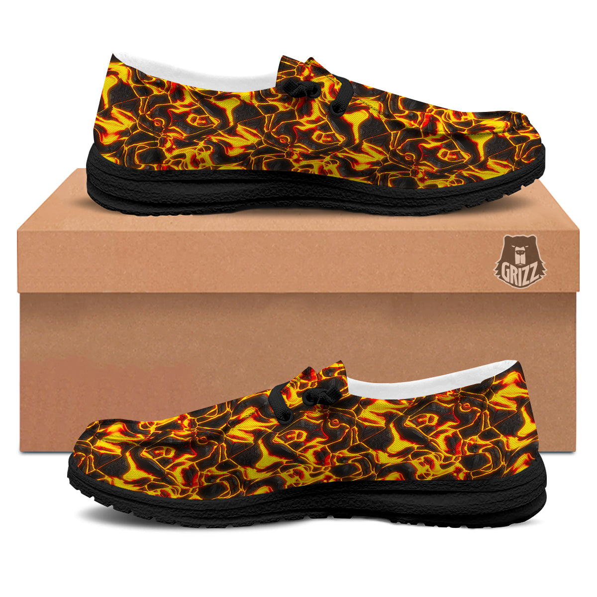 Abstract Lava And Fire Texture Print Black Loafers-grizzshop