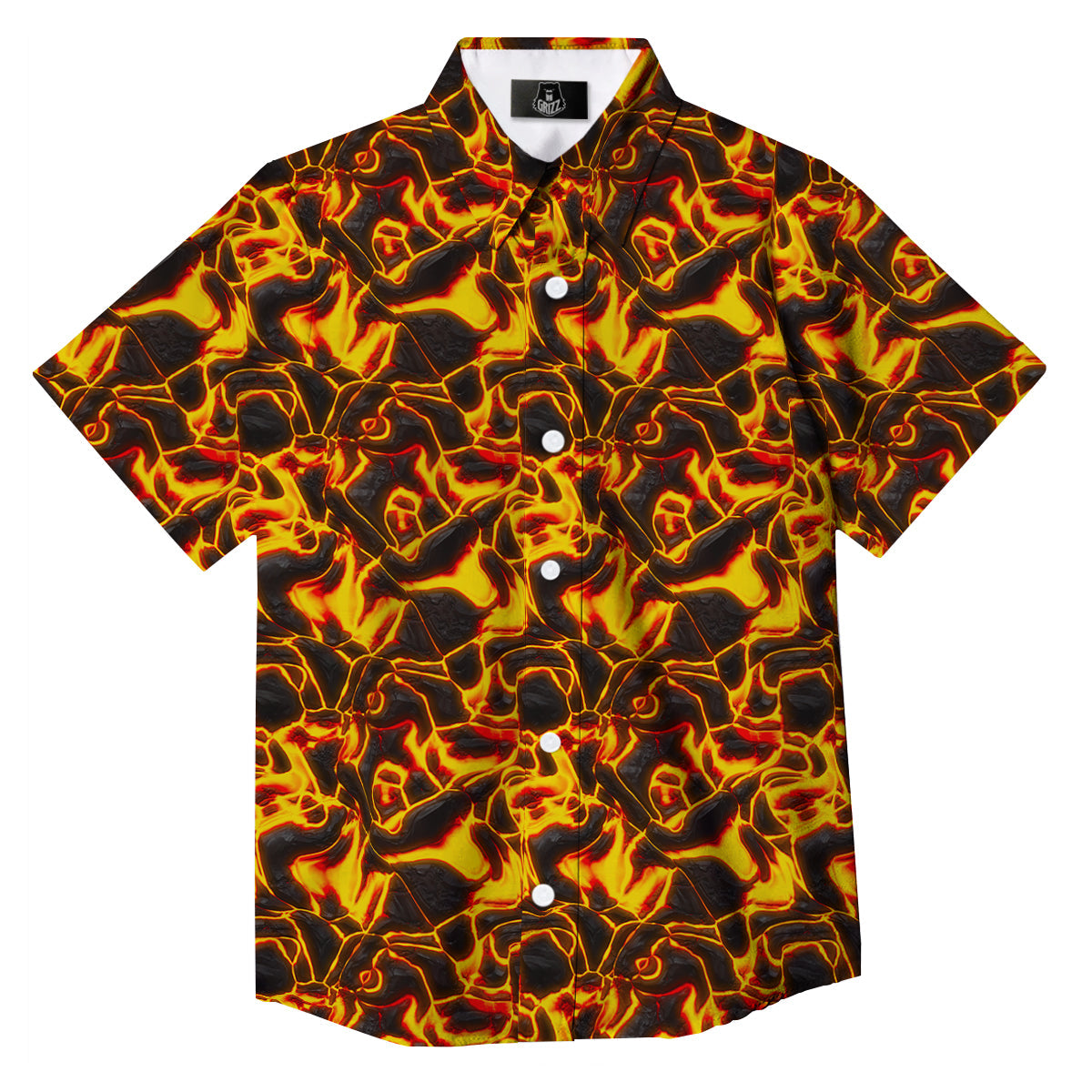 Abstract Lava And Fire Texture Print Button Up Shirt-grizzshop