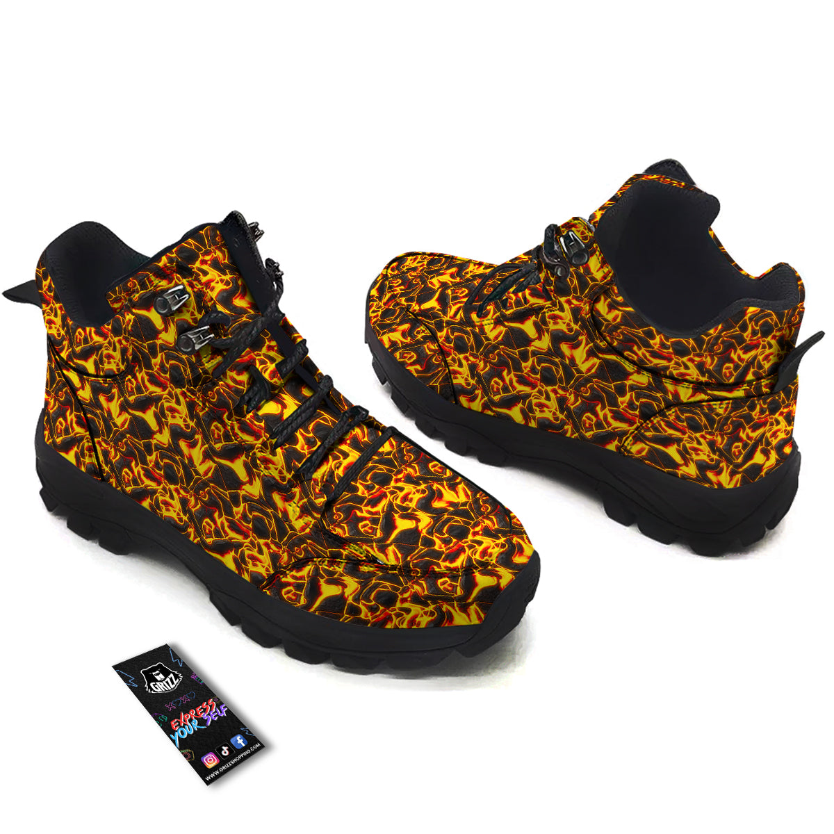 Abstract Lava And Fire Texture Print Hiking Shoes-grizzshop