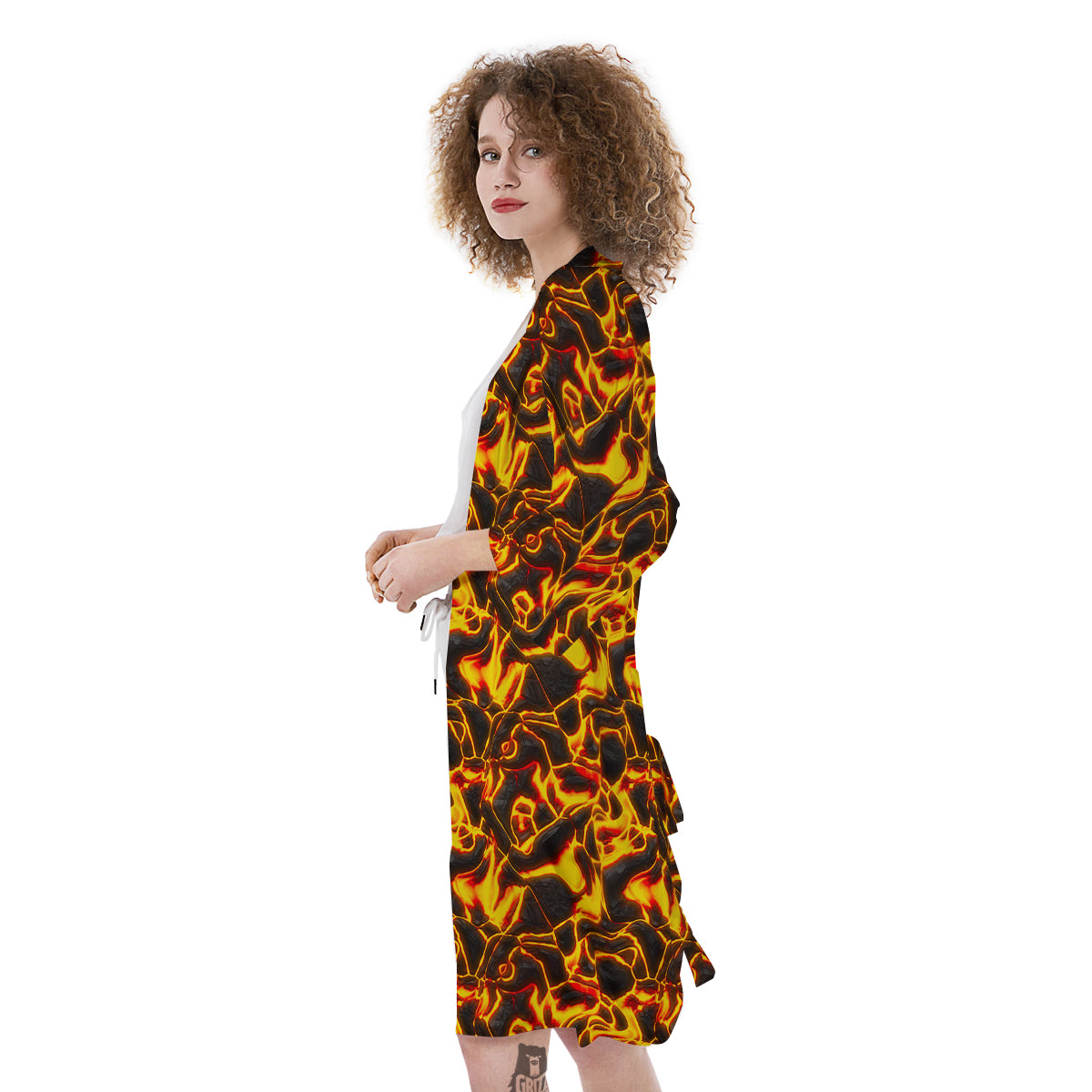 Abstract Lava And Fire Texture Print Kimono-grizzshop