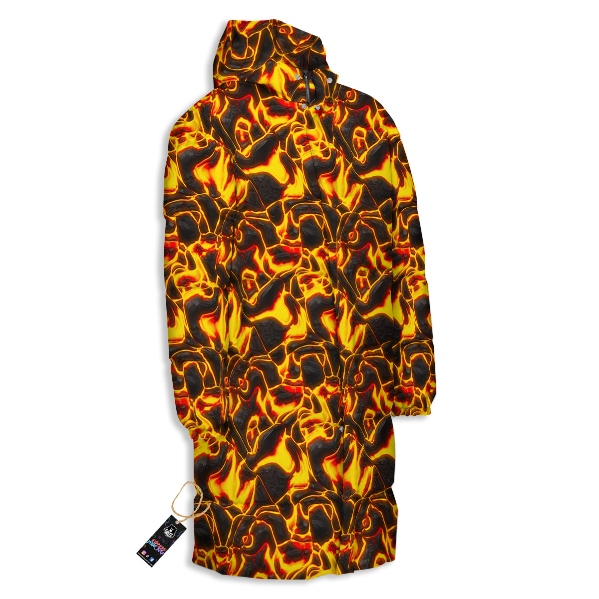 Abstract Lava And Fire Texture Print Long Down Jacket-grizzshop