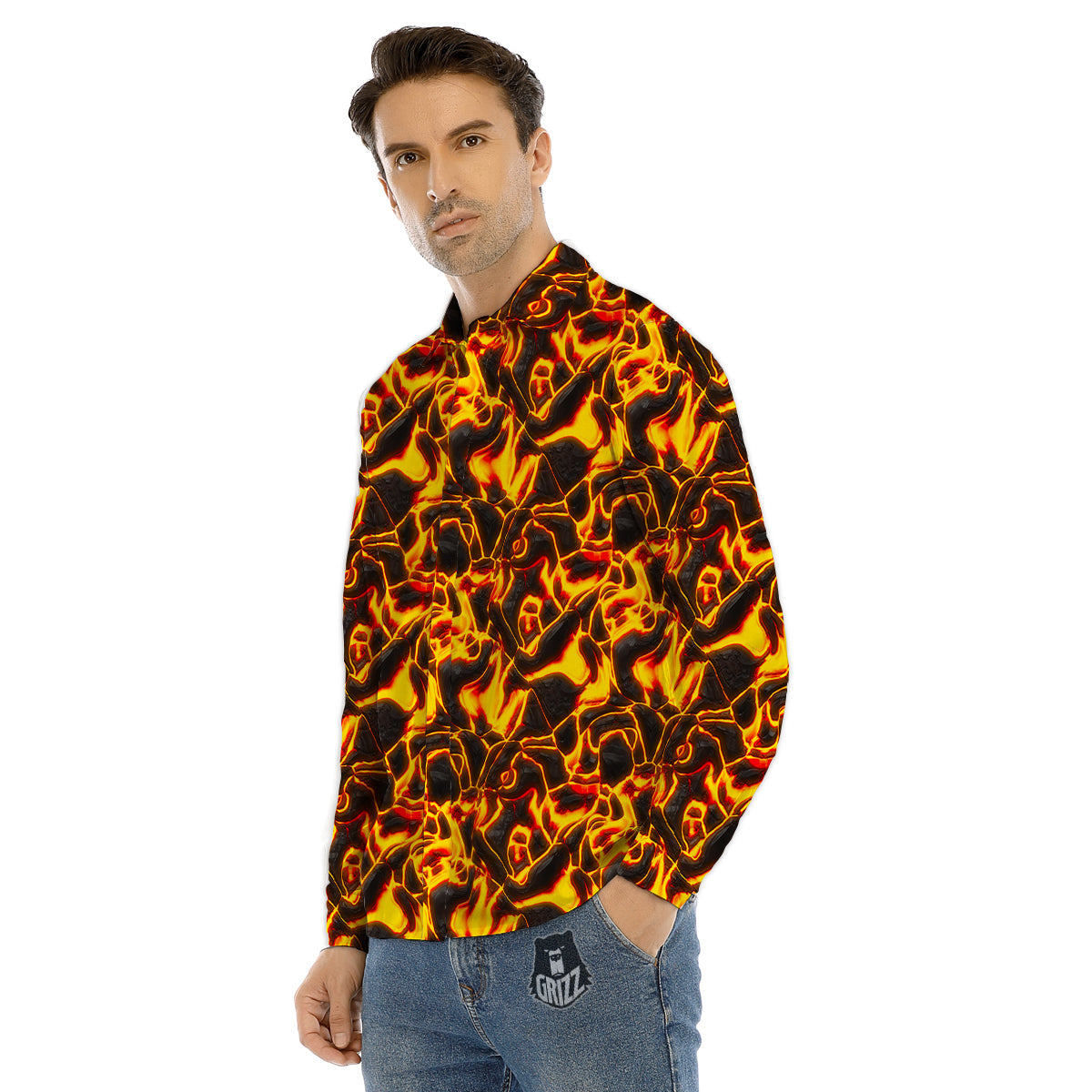Abstract Lava And Fire Texture Print Men's Dress Shirts-grizzshop