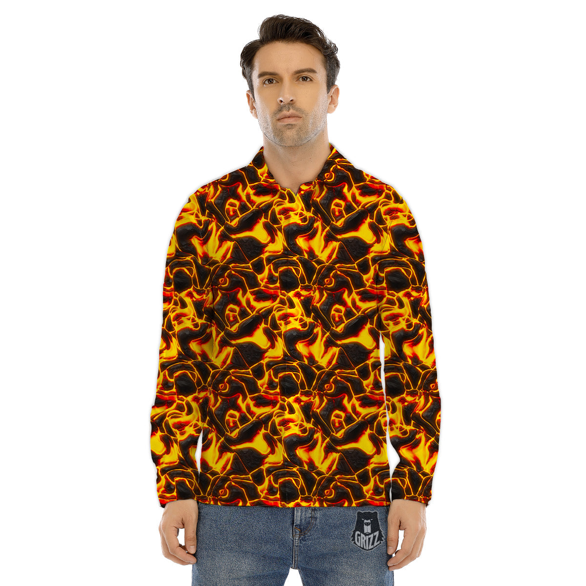 Abstract Lava And Fire Texture Print Men's Dress Shirts-grizzshop