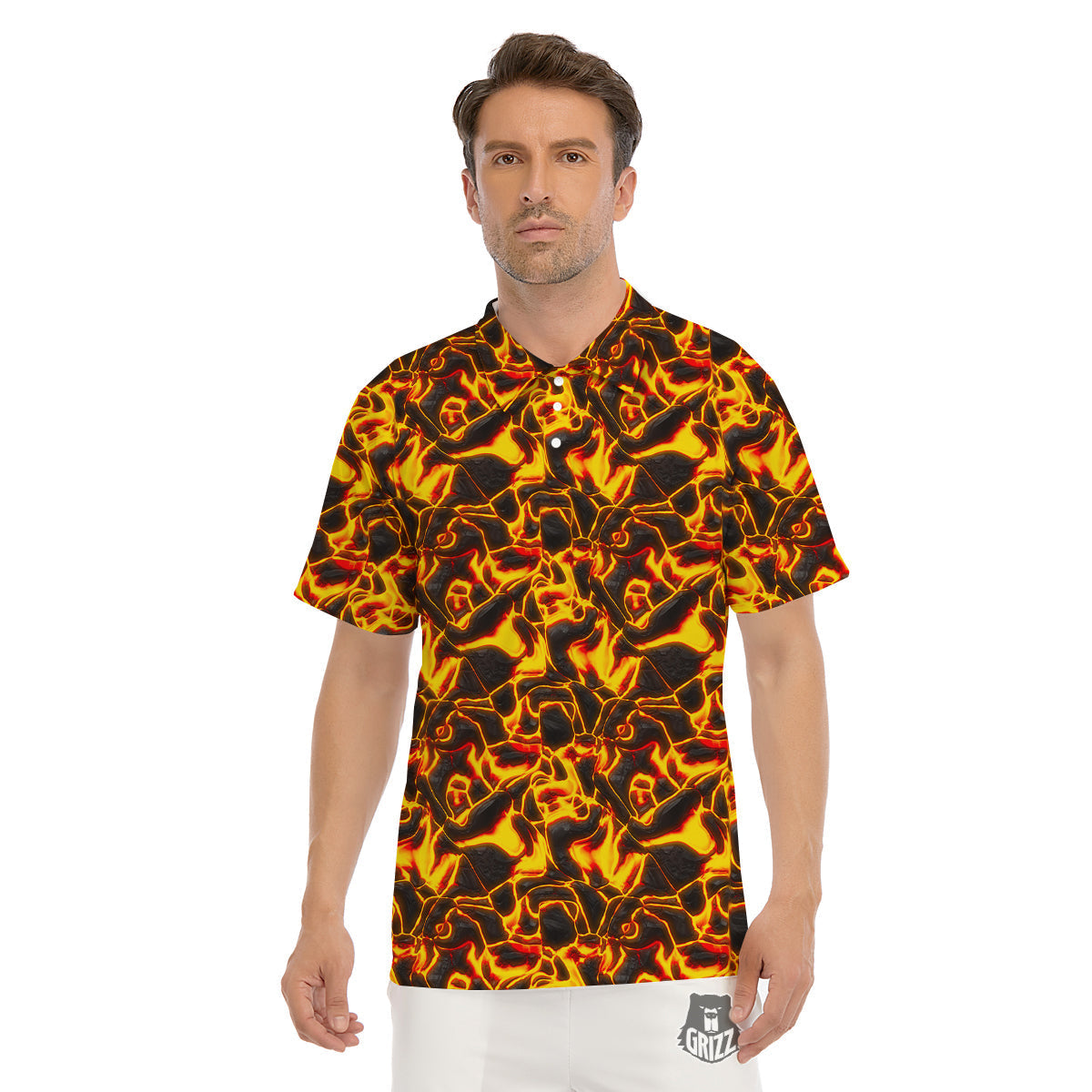 Abstract Lava And Fire Texture Print Men's Golf Shirts-grizzshop