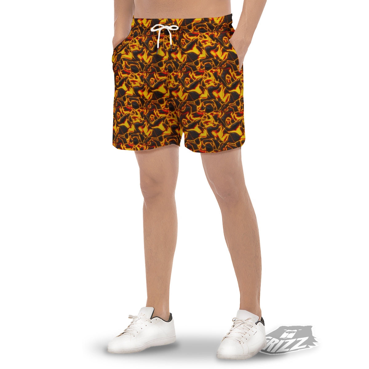 Abstract Lava And Fire Texture Print Men's Gym Shorts-grizzshop