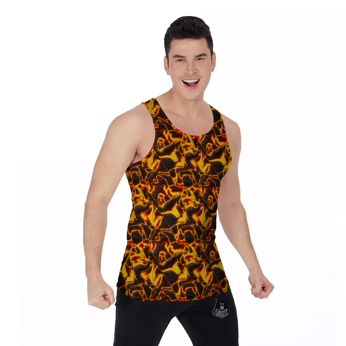 Abstract Lava And Fire Texture Print Men's Tank Top-grizzshop