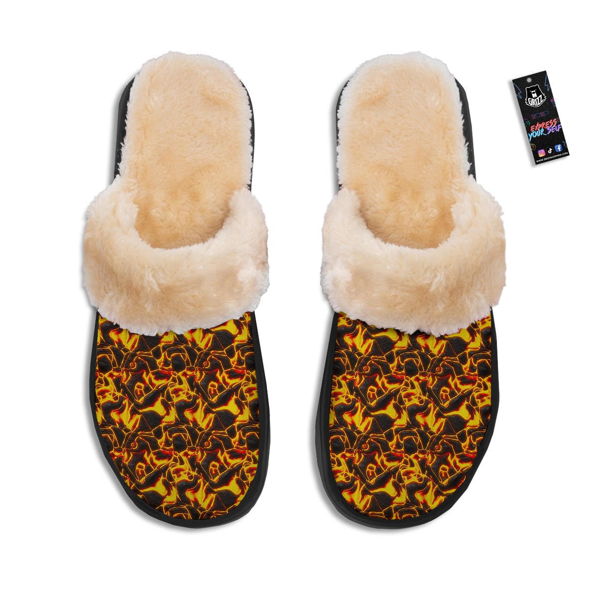 Abstract Lava And Fire Texture Print Slippers-grizzshop