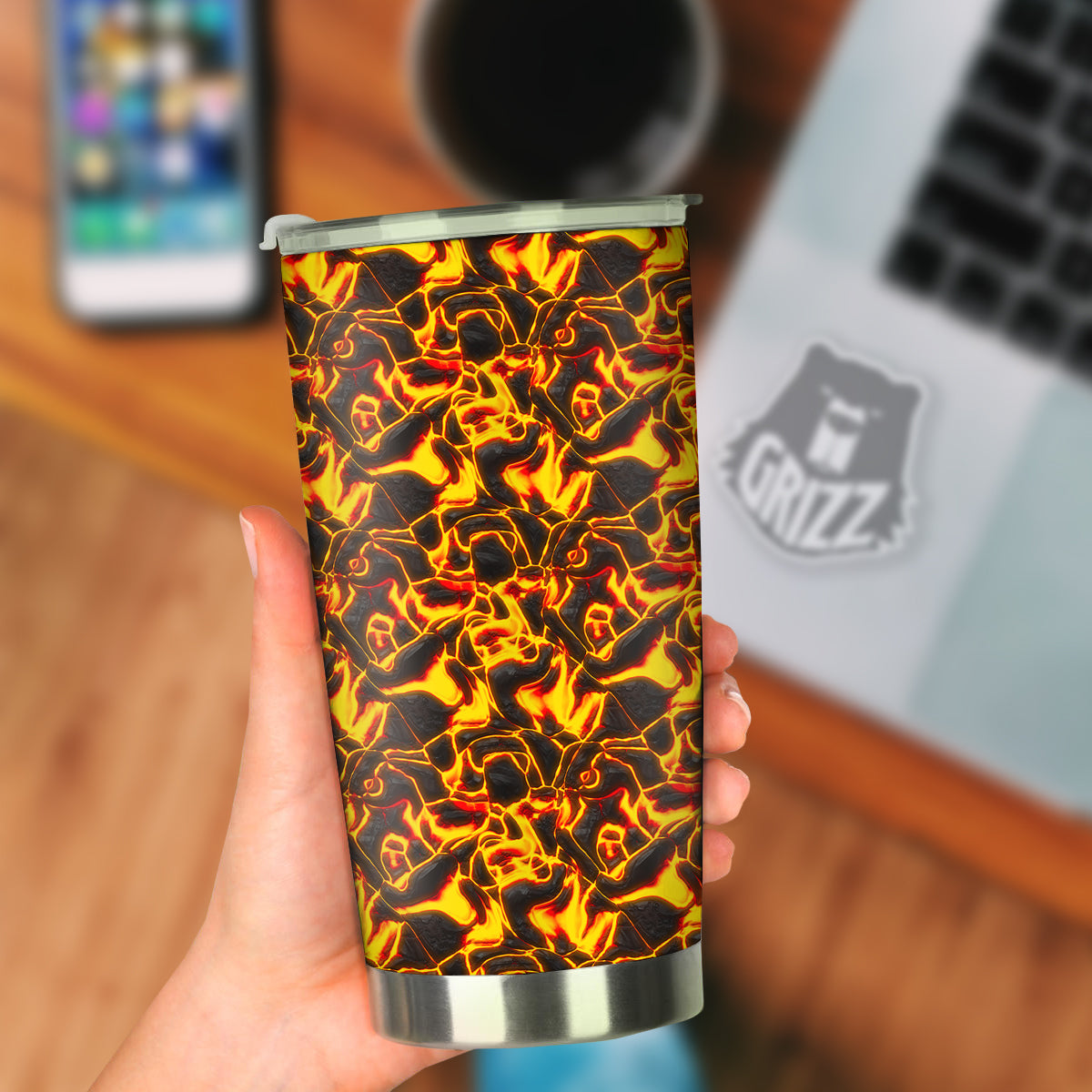 Abstract Lava And Fire Texture Print Tumbler-grizzshop