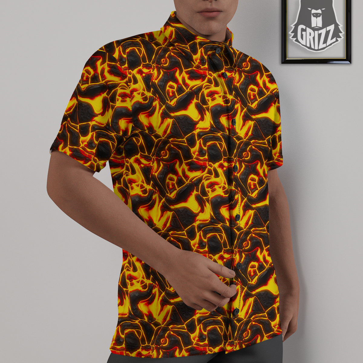 Abstract Lava And Fire Texture Print Untucked Shirts-grizzshop
