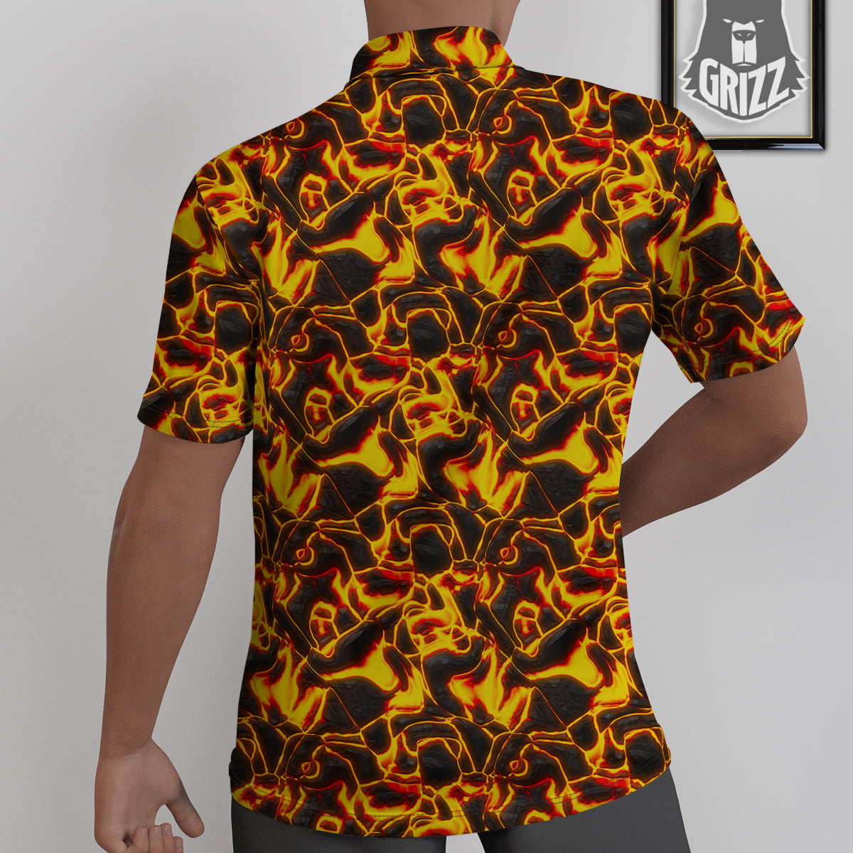 Abstract Lava And Fire Texture Print Untucked Shirts-grizzshop
