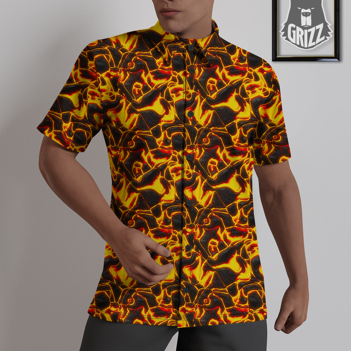 Abstract Lava And Fire Texture Print Untucked Shirts-grizzshop