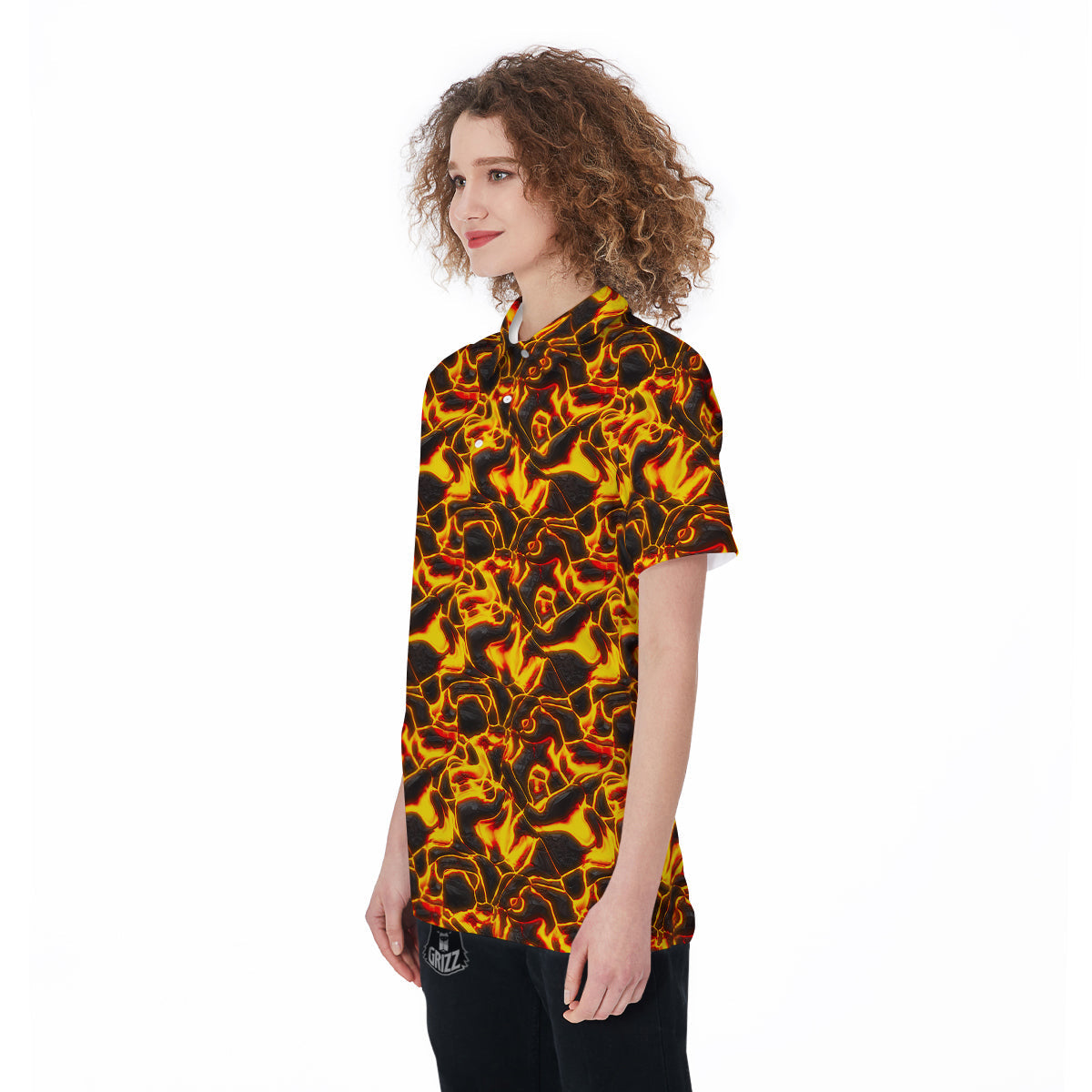 Abstract Lava And Fire Texture Print Women's Golf Shirts-grizzshop