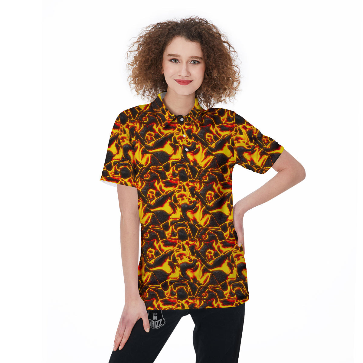 Abstract Lava And Fire Texture Print Women's Golf Shirts-grizzshop