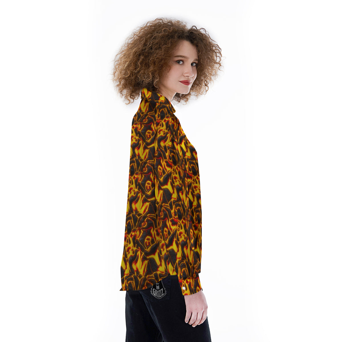 Abstract Lava And Fire Texture Print Women's Long Sleeve Shirts-grizzshop
