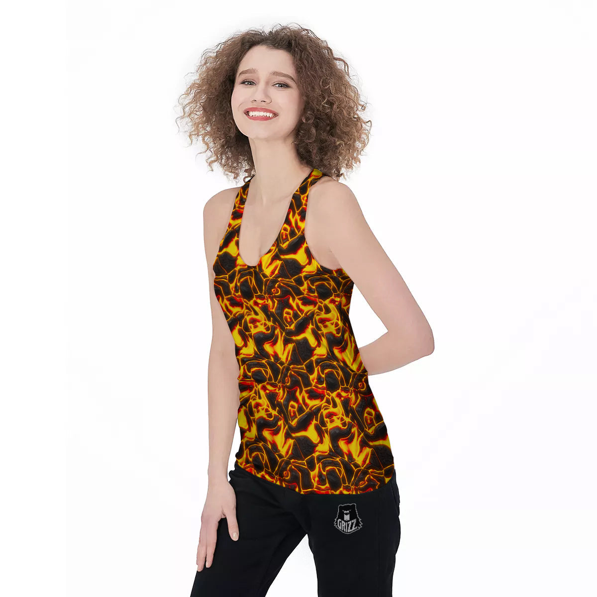 Abstract Lava And Fire Texture Print Women's Racerback Tank Top-grizzshop