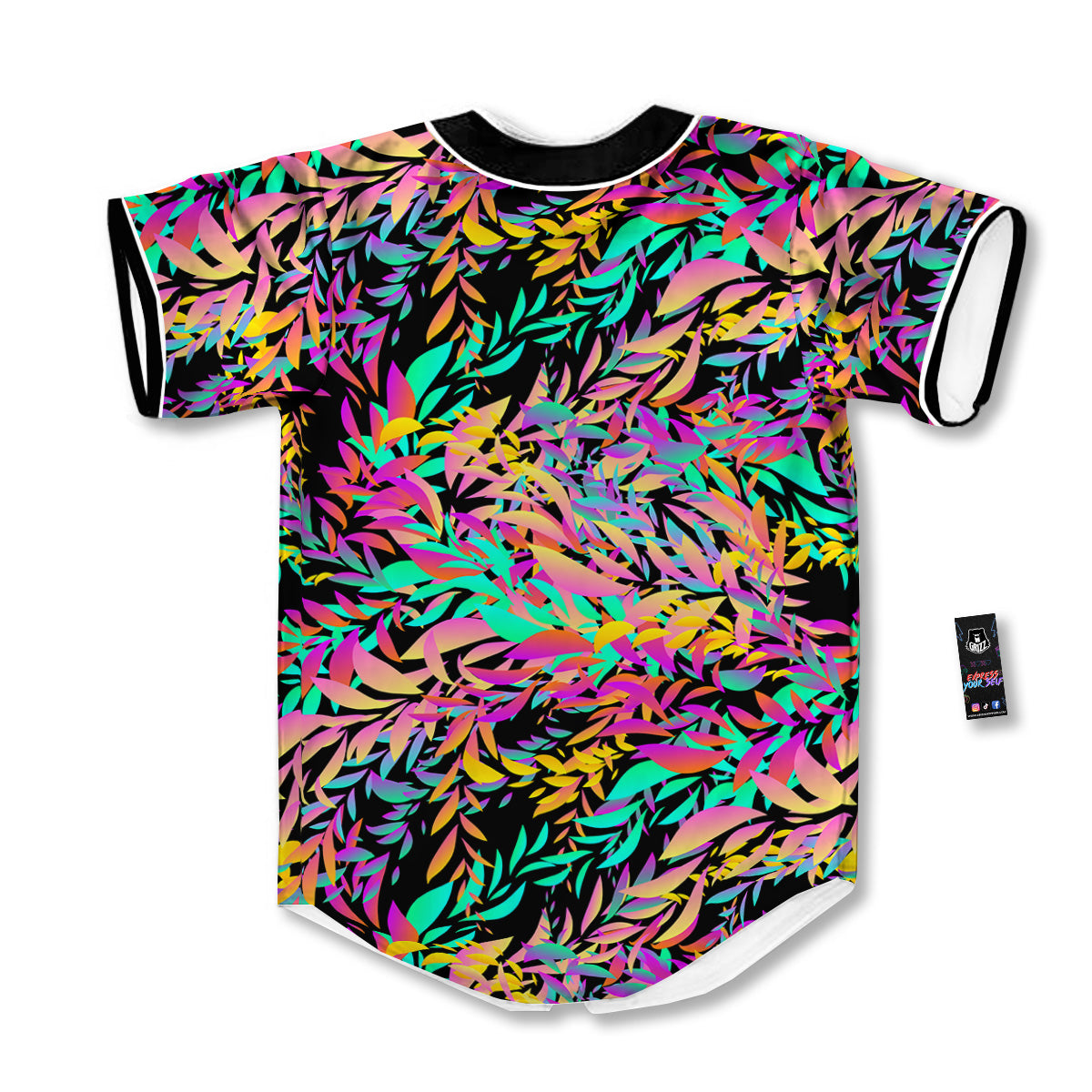 Abstract Leaf Neon Print Pattern Baseball Jersey-grizzshop