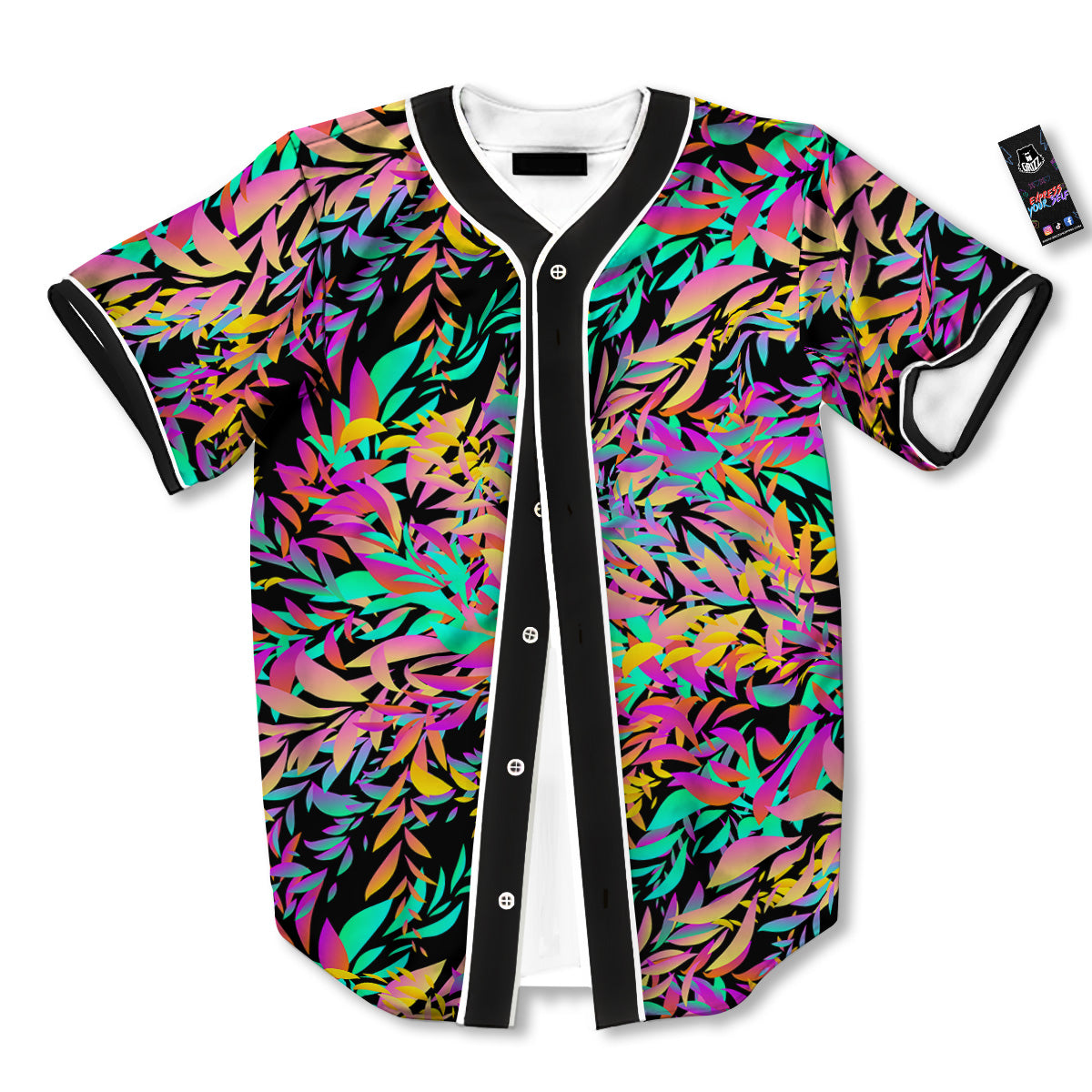 Abstract Leaf Neon Print Pattern Baseball Jersey-grizzshop