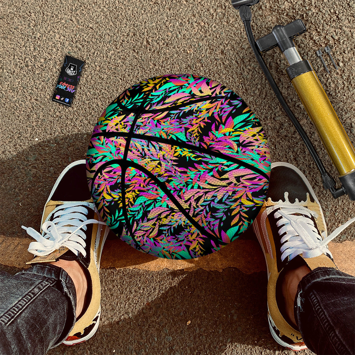 Abstract Leaf Neon Print Pattern Basketball-grizzshop