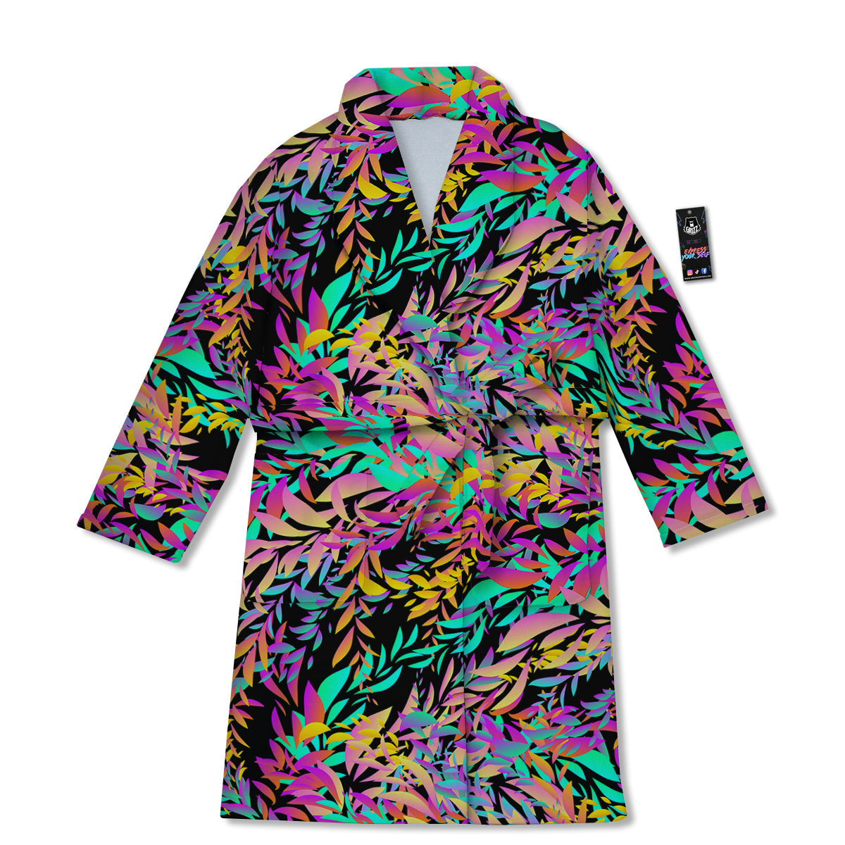 Abstract Leaf Neon Print Pattern Bathrobe-grizzshop