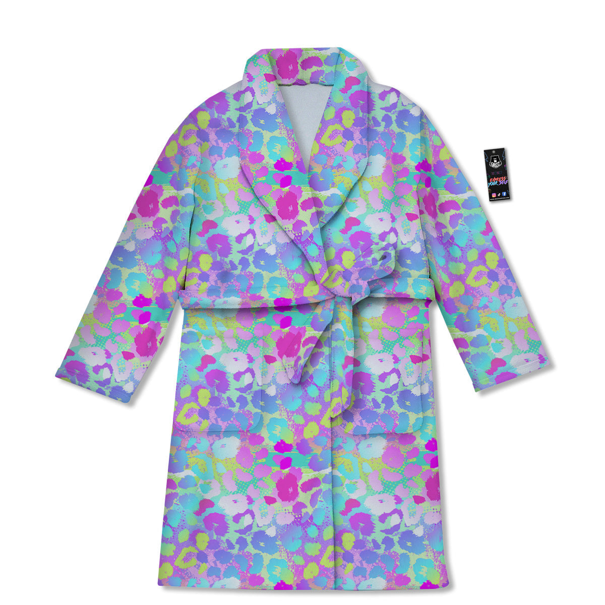 Abstract Leaf Neon Print Pattern Bathrobe-grizzshop