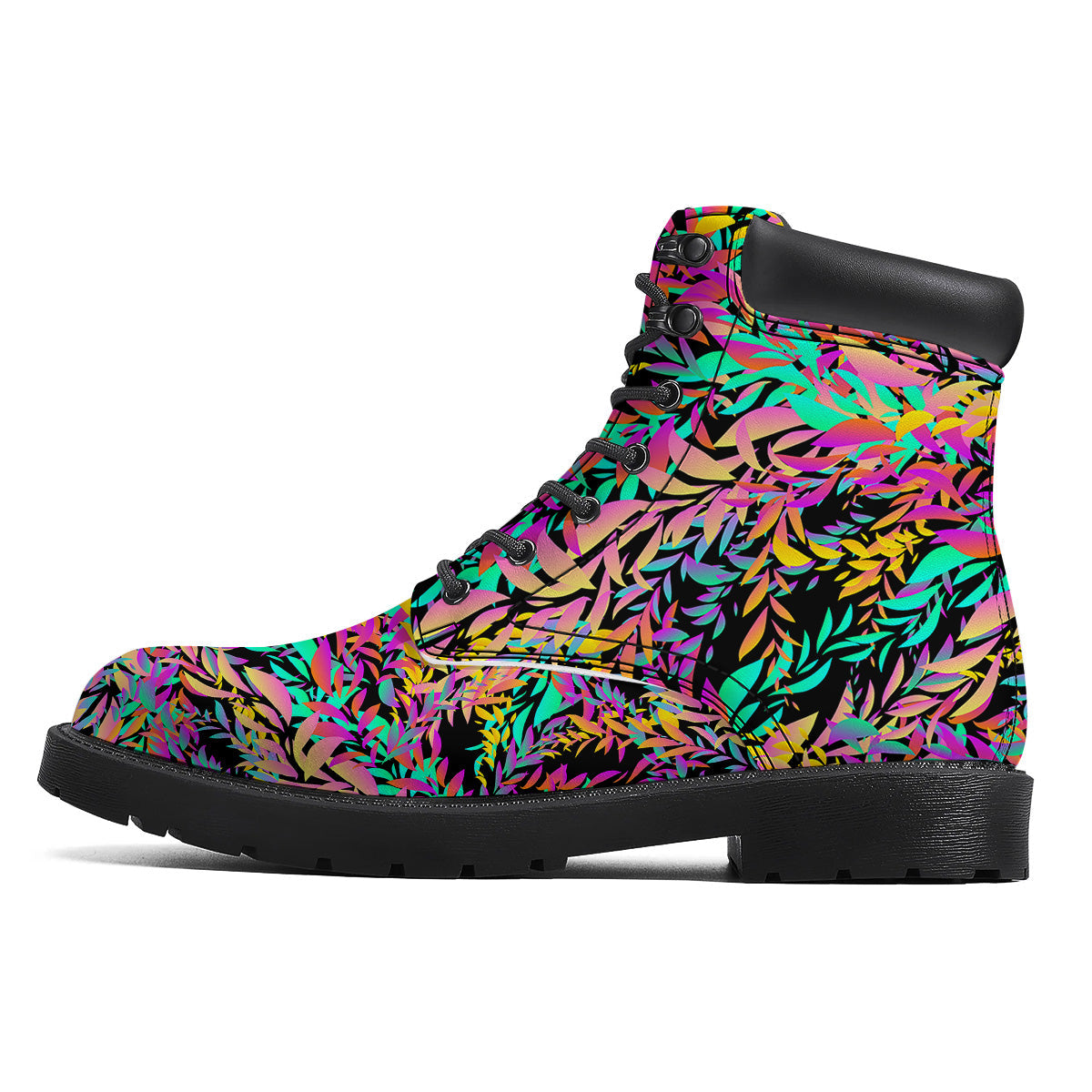 Abstract Leaf Neon Print Pattern Boots-grizzshop
