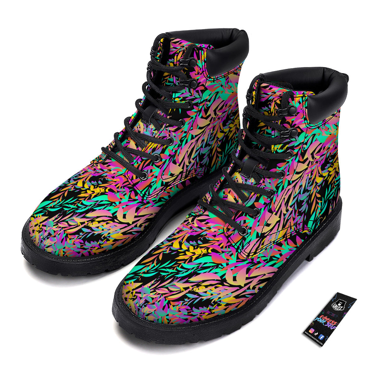 Abstract Leaf Neon Print Pattern Boots-grizzshop