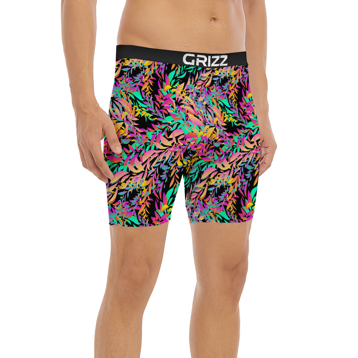 Abstract Leaf Neon Print Pattern Boxer Briefs-grizzshop