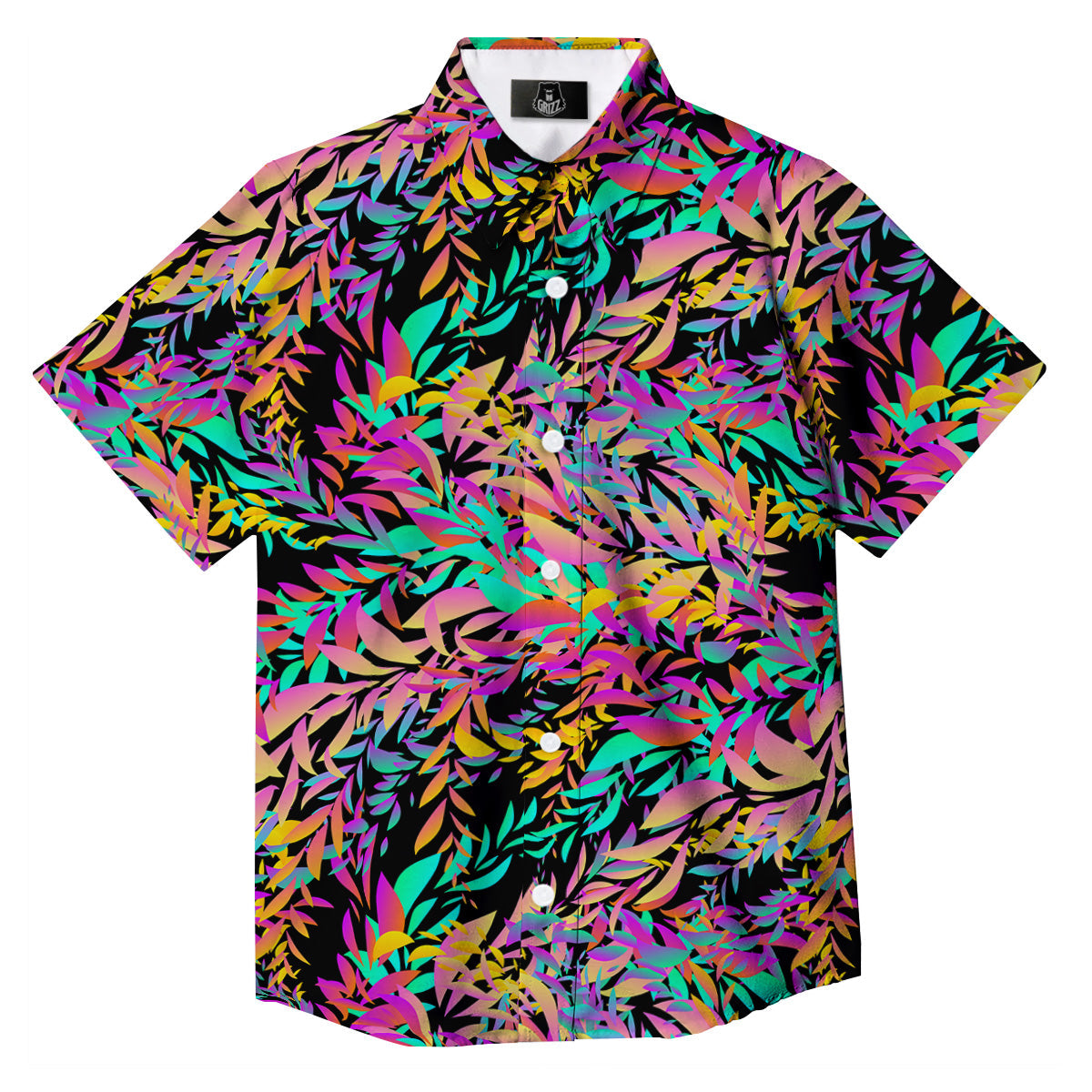Abstract Leaf Neon Print Pattern Button Up Shirt-grizzshop