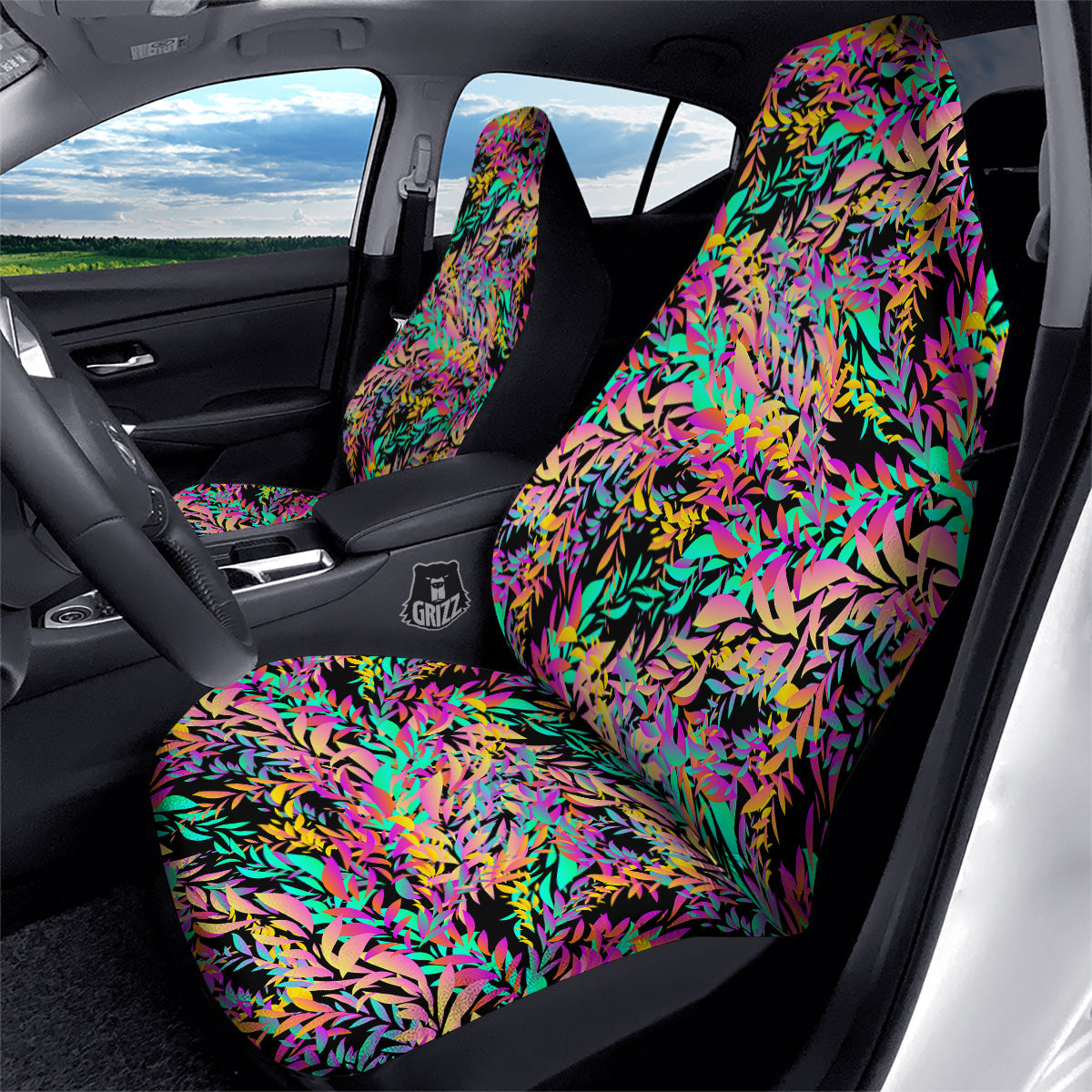 Abstract Leaf Neon Print Pattern Car Seat Covers-grizzshop