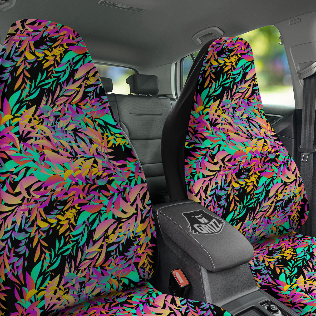 Abstract Leaf Neon Print Pattern Car Seat Covers-grizzshop