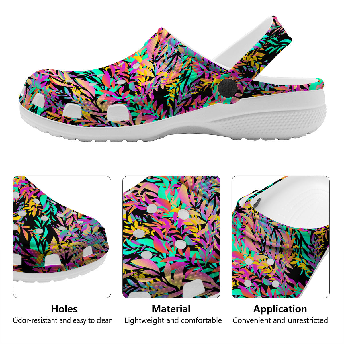 Abstract Leaf Neon Print Pattern Clog-grizzshop