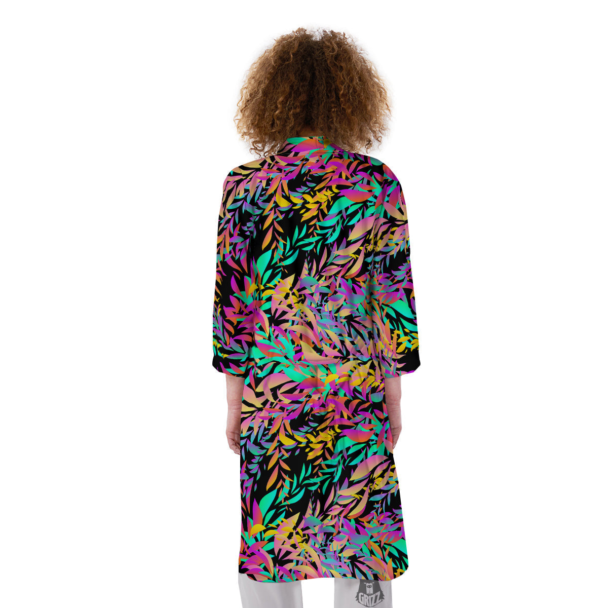Abstract Leaf Neon Print Pattern Kimono-grizzshop