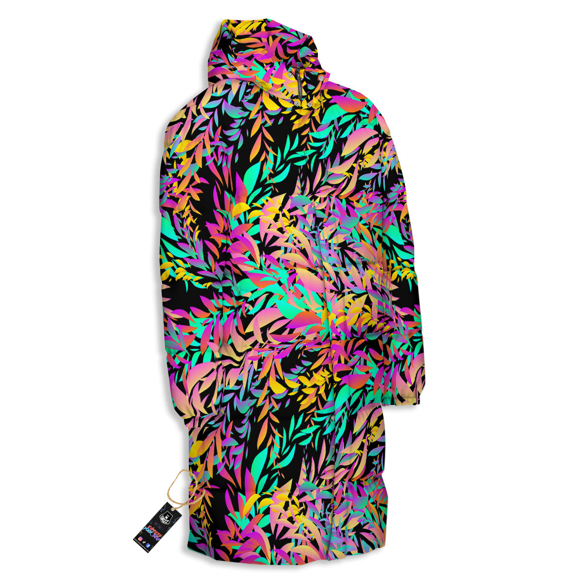 Abstract Leaf Neon Print Pattern Long Down Jacket-grizzshop