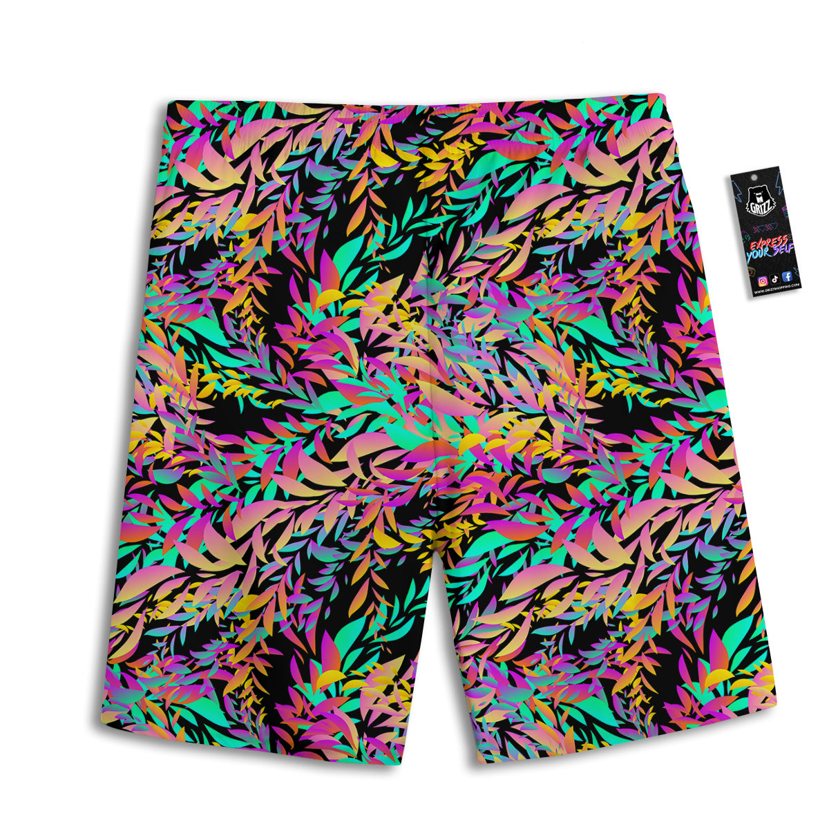 Abstract Leaf Neon Print Pattern Men's Athletic Shorts