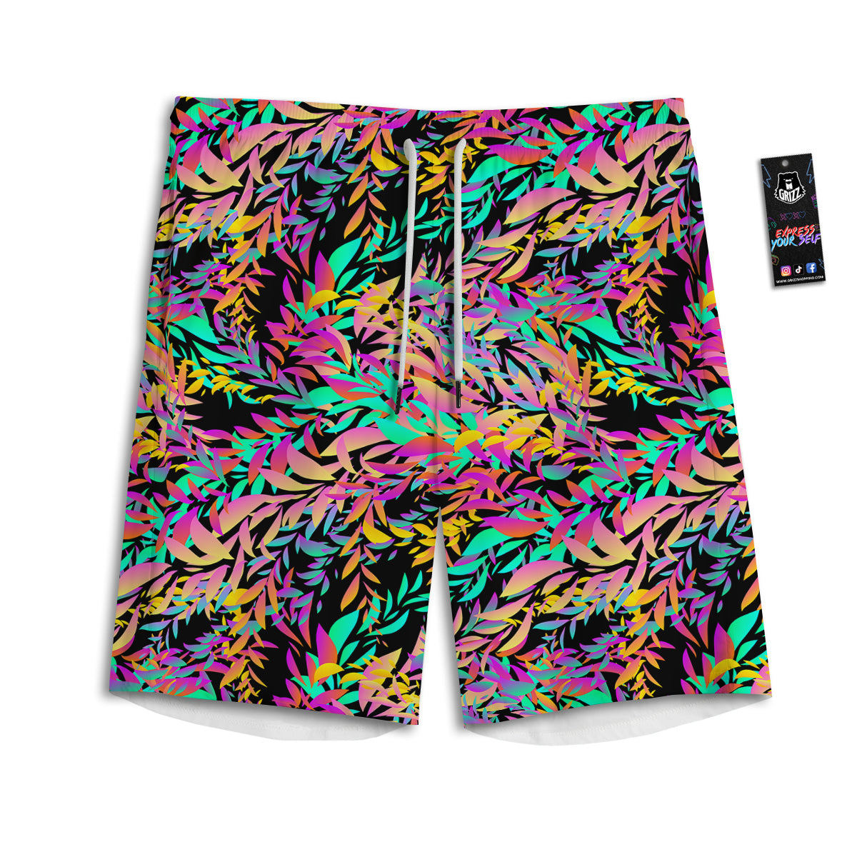 Abstract Leaf Neon Print Pattern Men's Athletic Shorts