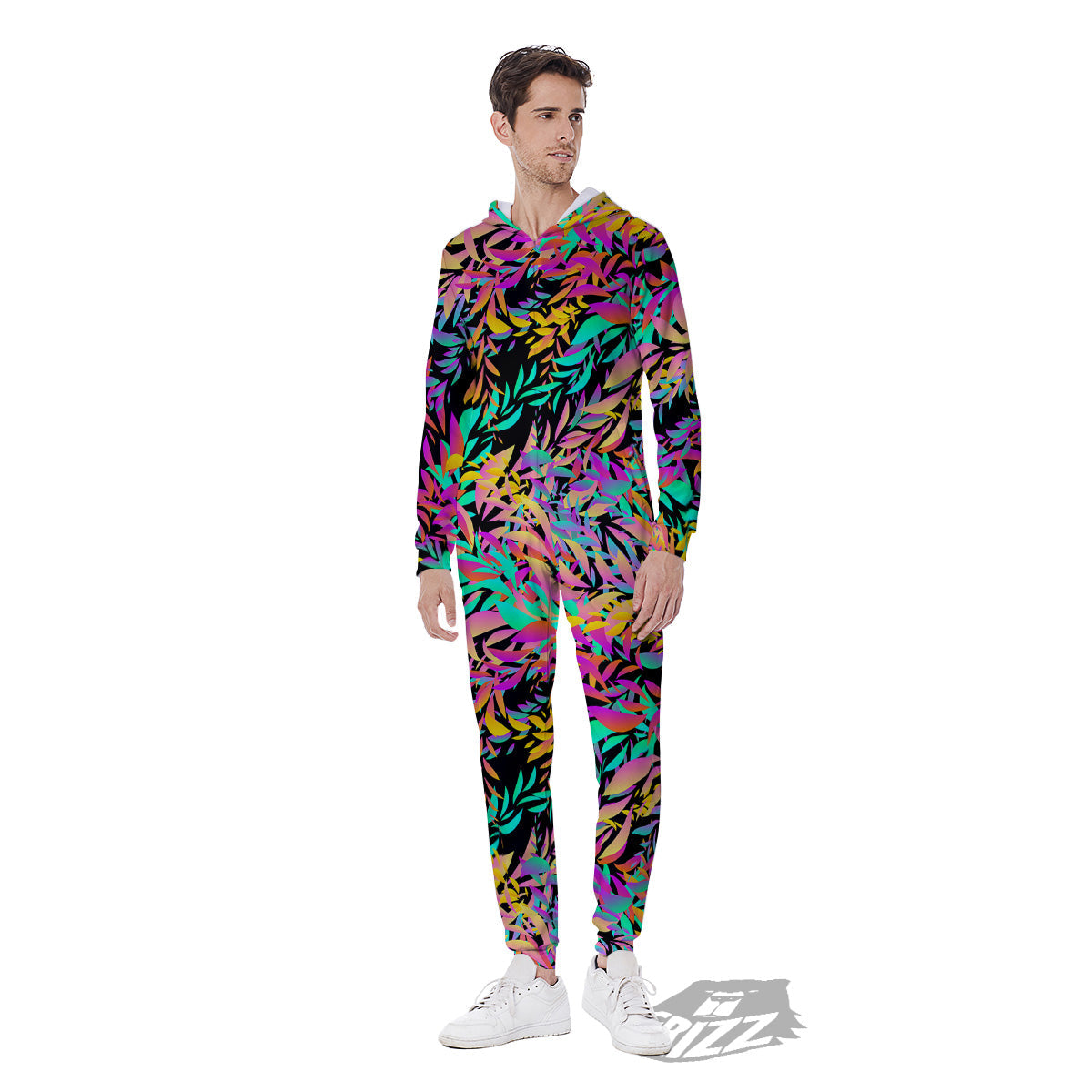 Abstract Leaf Neon Print Pattern Men's Jumpsuit-grizzshop