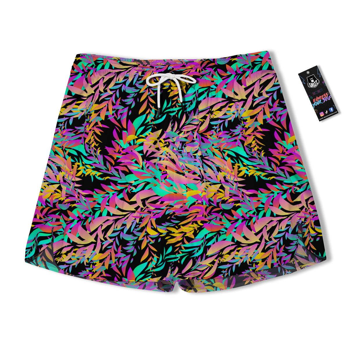 Abstract Leaf Neon Print Pattern Men's Running Shorts-grizzshop