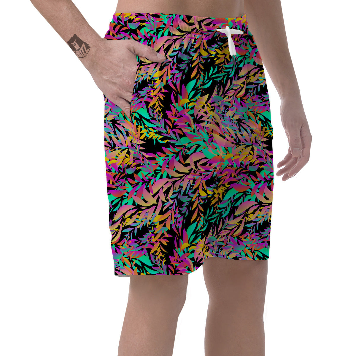 Abstract Leaf Neon Print Pattern Men's Shorts-grizzshop