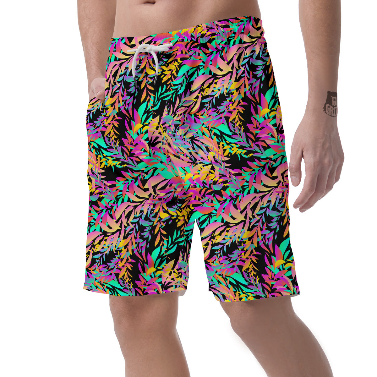 Abstract Leaf Neon Print Pattern Men's Shorts-grizzshop