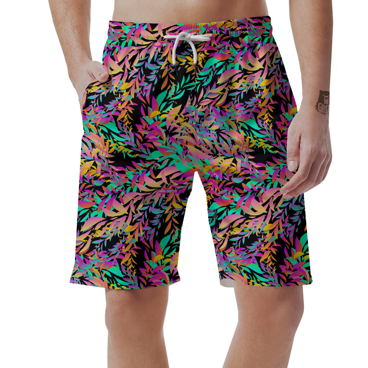 Abstract Leaf Neon Print Pattern Men's Shorts-grizzshop
