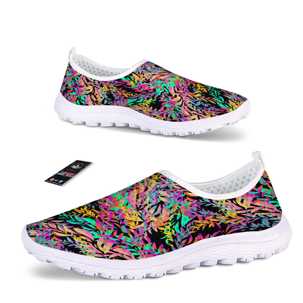 Abstract Leaf Neon Print Pattern Nurse Shoes-grizzshop