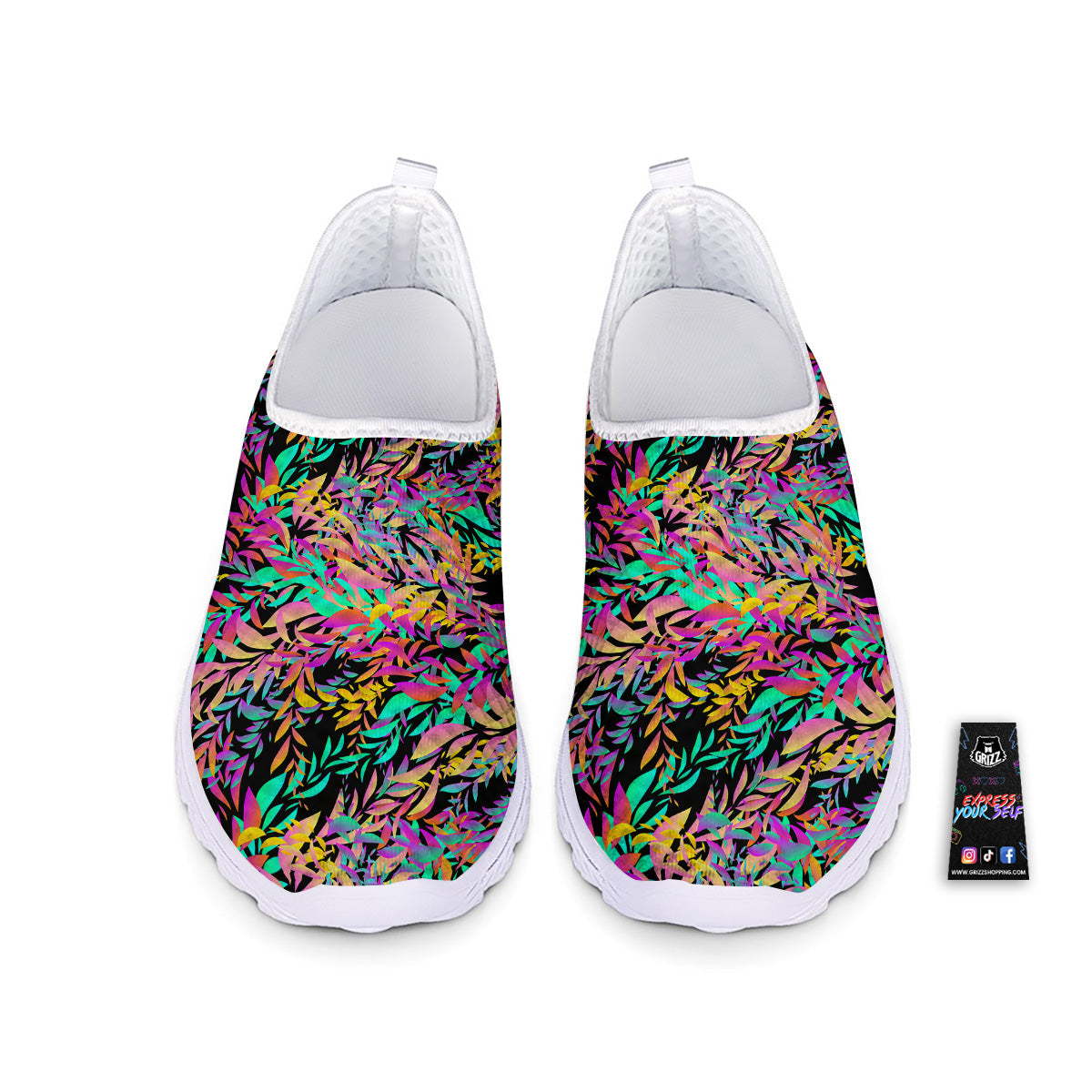 Abstract Leaf Neon Print Pattern Nurse Shoes-grizzshop