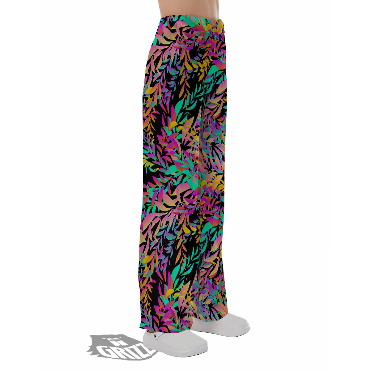 Abstract Leaf Neon Print Pattern Pajama Pants-grizzshop