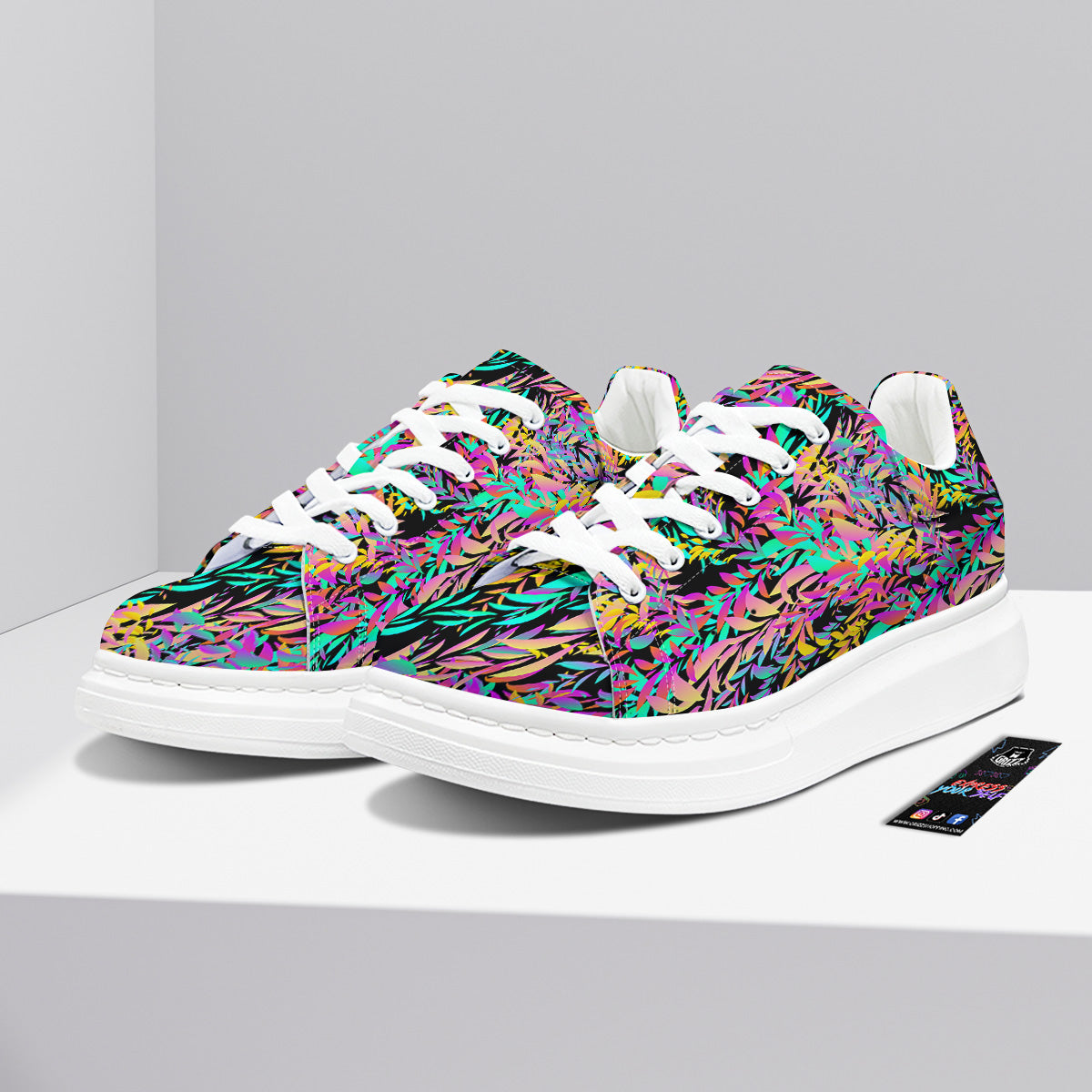 Abstract Leaf Neon Print Pattern Platform Shoes-grizzshop