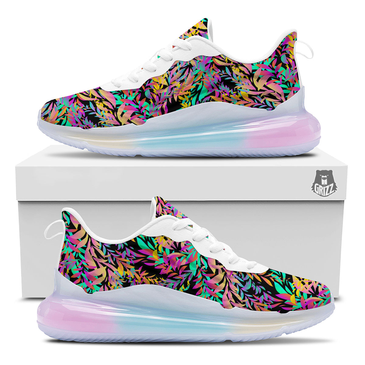 Abstract Leaf Neon Print Pattern Running Sneakers-grizzshop