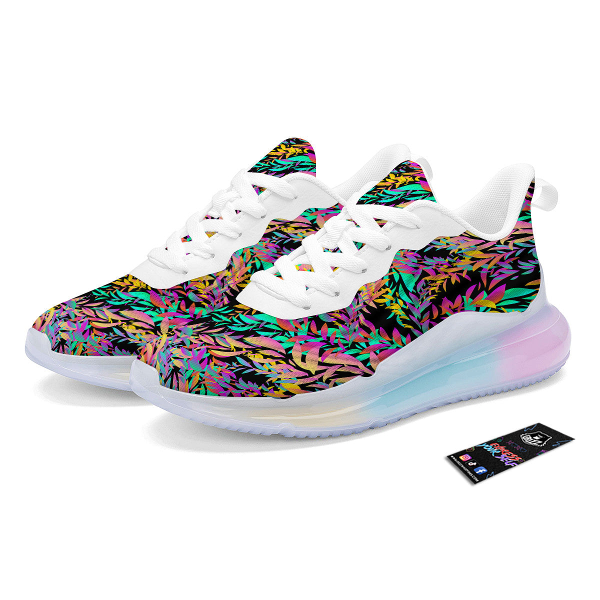 Abstract Leaf Neon Print Pattern Running Sneakers-grizzshop