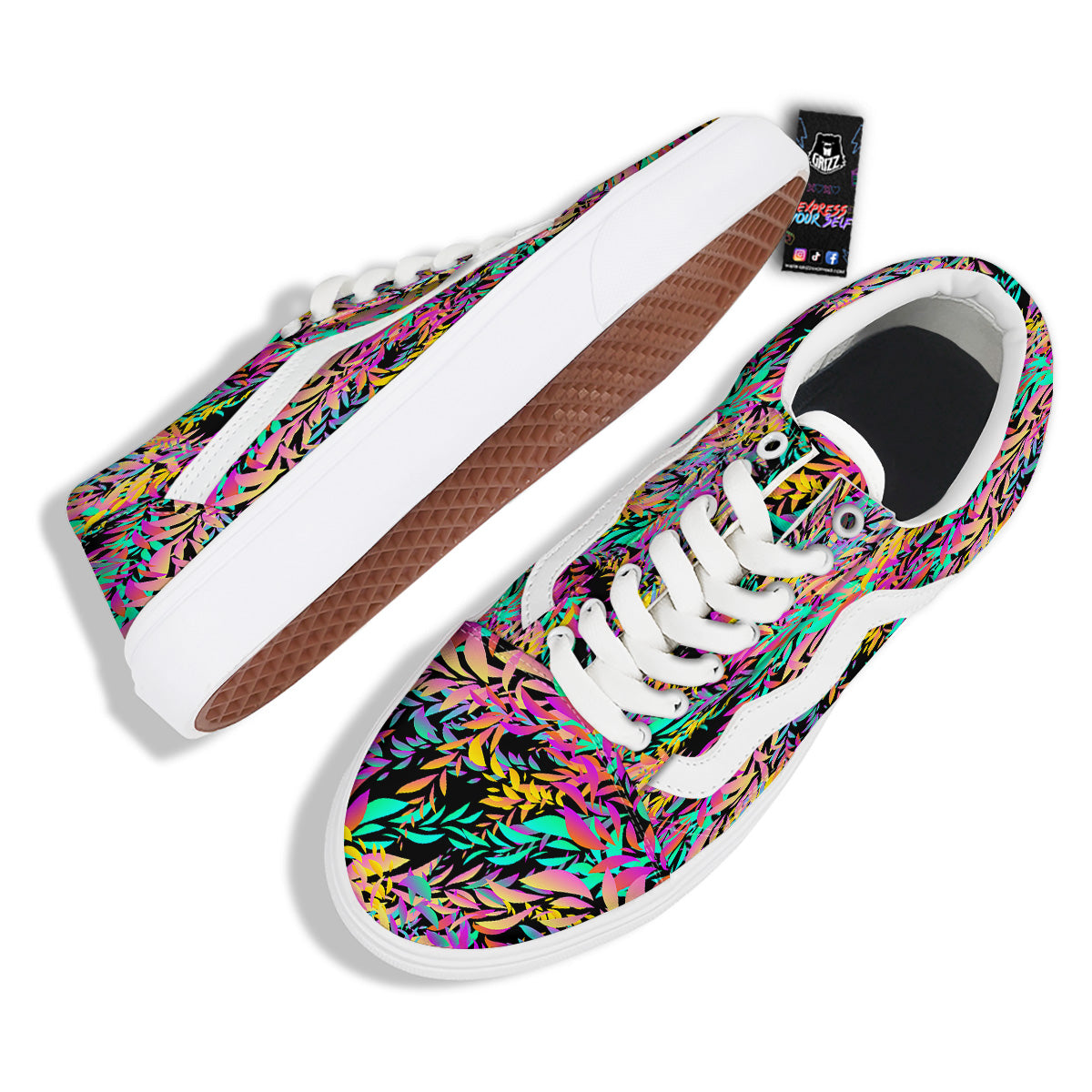 Abstract Leaf Neon Print Pattern Skate Shoes-grizzshop