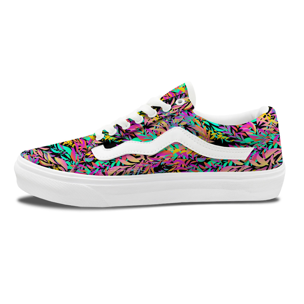 Abstract Leaf Neon Print Pattern Skate Shoes-grizzshop