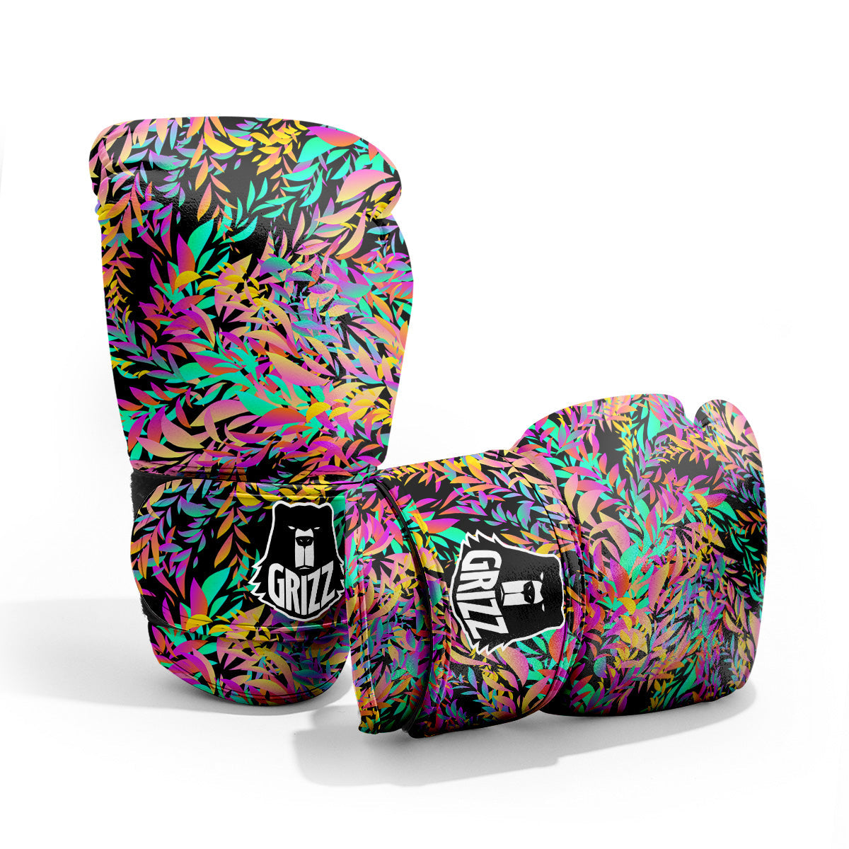 Abstract Leaf Neon Print Pattern Pro Boxing Glove